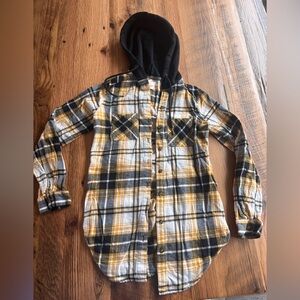 No Boundaries Black and Gold Plaid Shirt